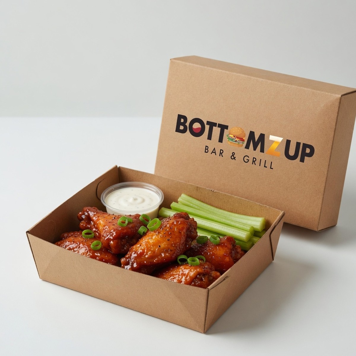 Bottomz Up wings catering box
