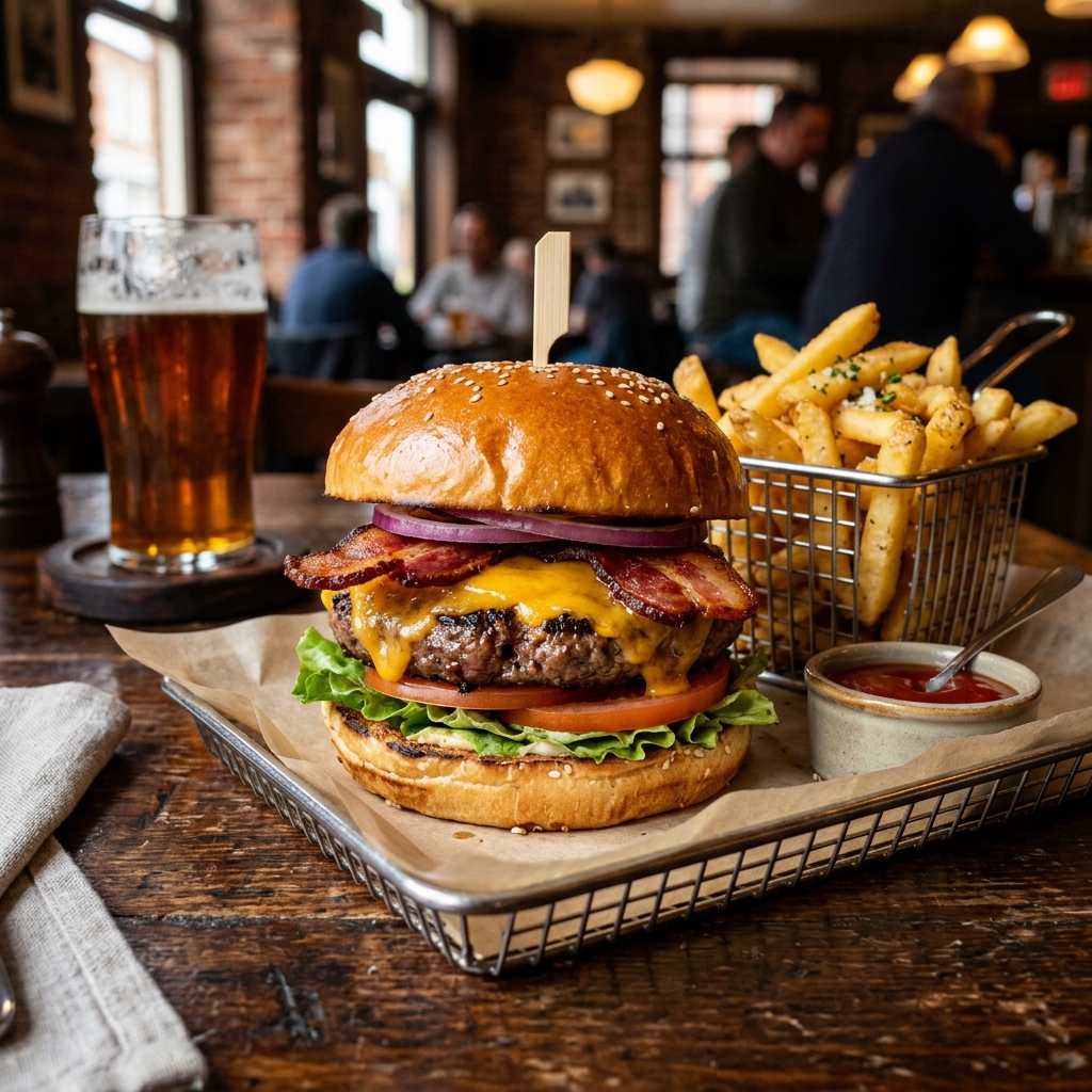 Bacon Cheeseburger with crispy bacon and cheddar